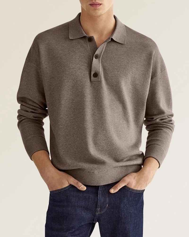Men's Long Sleeve Polo Shirt - Relaxed Fit - Breathable Cotton Blend Brown