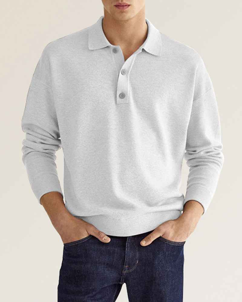 Men's Long Sleeve Polo Shirt - Relaxed Fit - Breathable Cotton Blend White