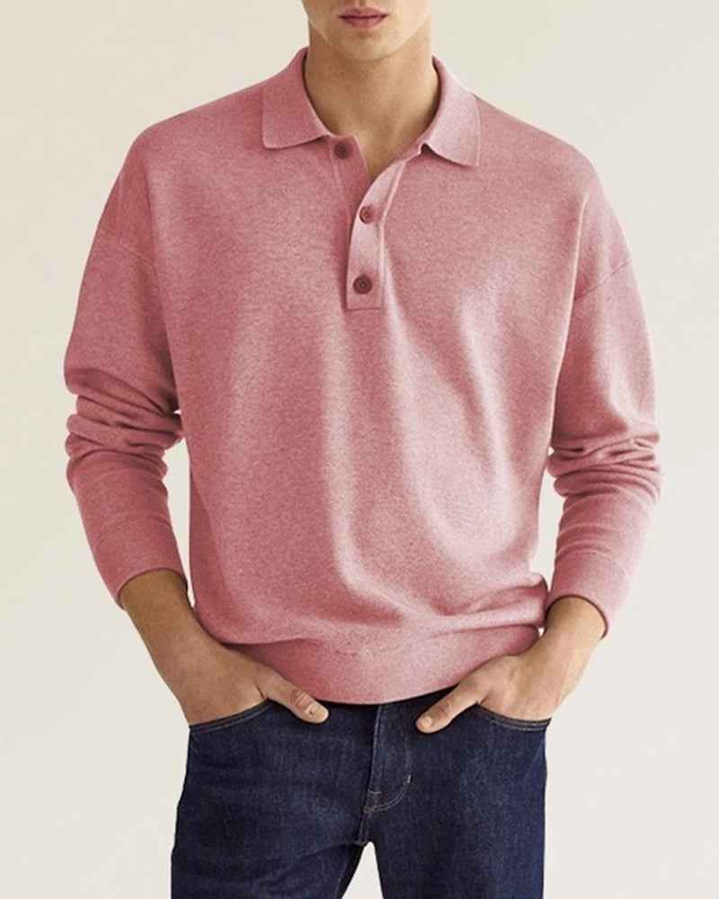 Men's Long Sleeve Polo Shirt - Relaxed Fit - Breathable Cotton Blend