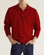 Men's Long Sleeve Polo Shirt - Relaxed Fit - Breathable Cotton Blend Pink