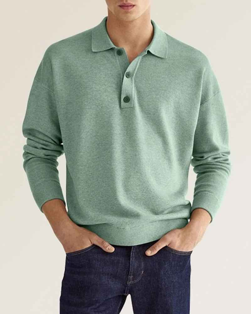 Men's Long Sleeve Polo Shirt - Relaxed Fit - Breathable Cotton Blend Green