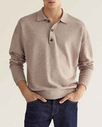 Men's Long Sleeve Polo Shirt - Relaxed Fit - Breathable Cotton Blend Khaki