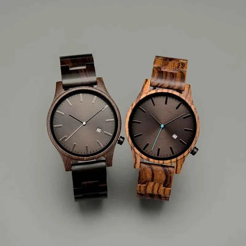 Wooden Striped Dial Date Wristwatch