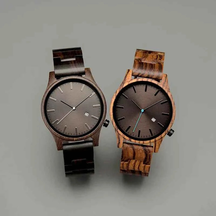 Wooden Striped Dial Date Wristwatch
