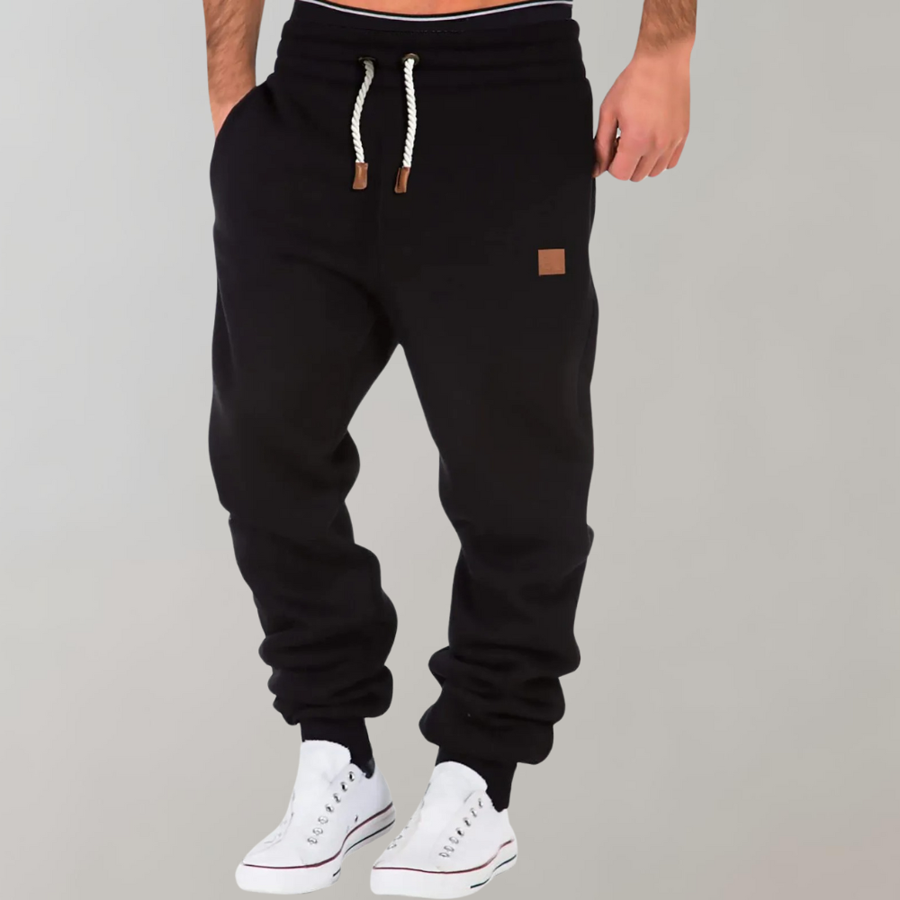 Men's Relaxed Fit Jogging Pants – Cotton Blend – Adjustable Waist – Ribbed Cuffs Black