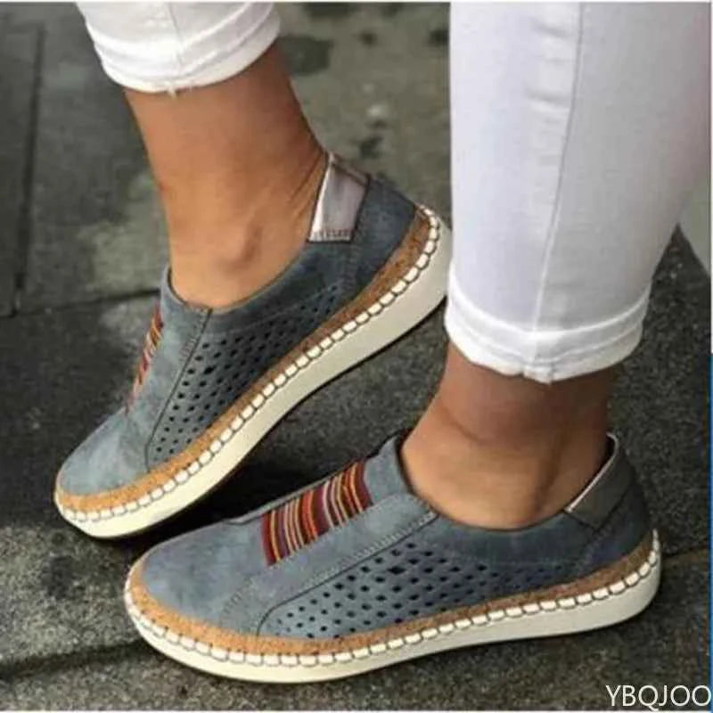 Hollow Flat Slip-On Casual Flats Shoe Women Blue