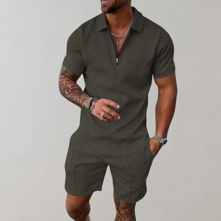 Men's Summer Two-Piece Set (Shorts + Polo Shirt) Green