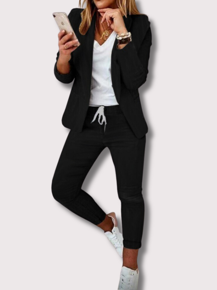 Women's Relaxed Blazer & Jogger Pants Suit Set – Ankle Length – Comfortable Smart Casual Outfit