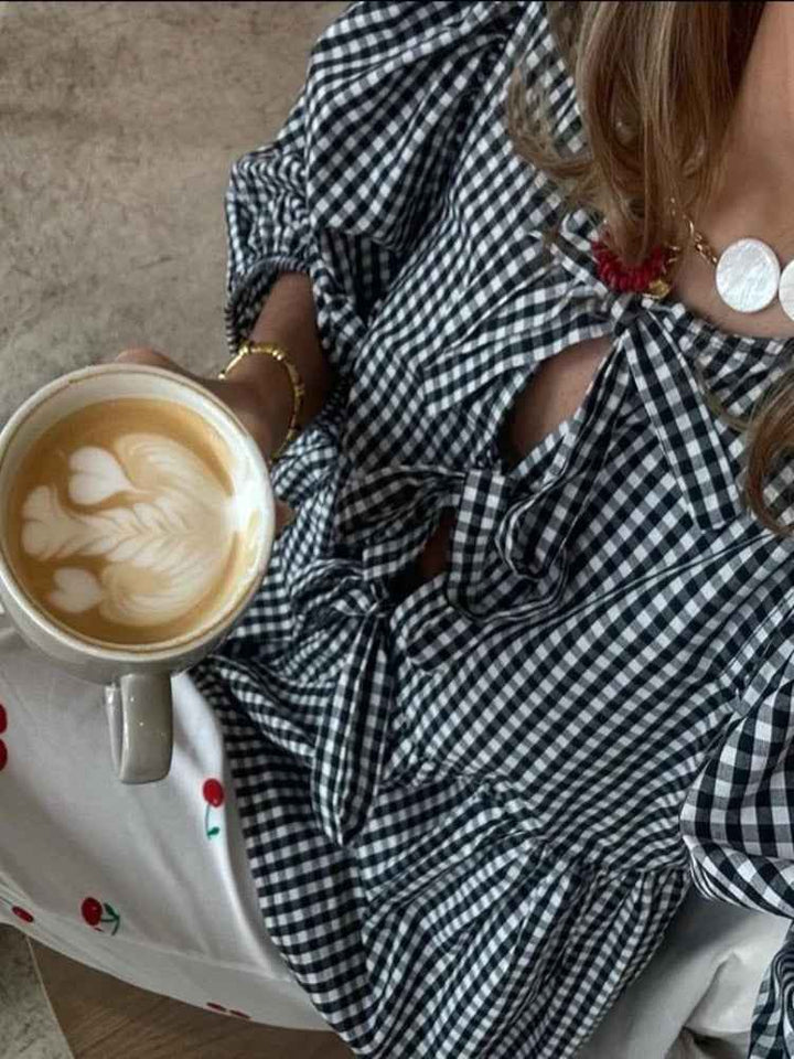 Women's Lightweight Striped Blouse with Puff Sleeves - Loose Fit
