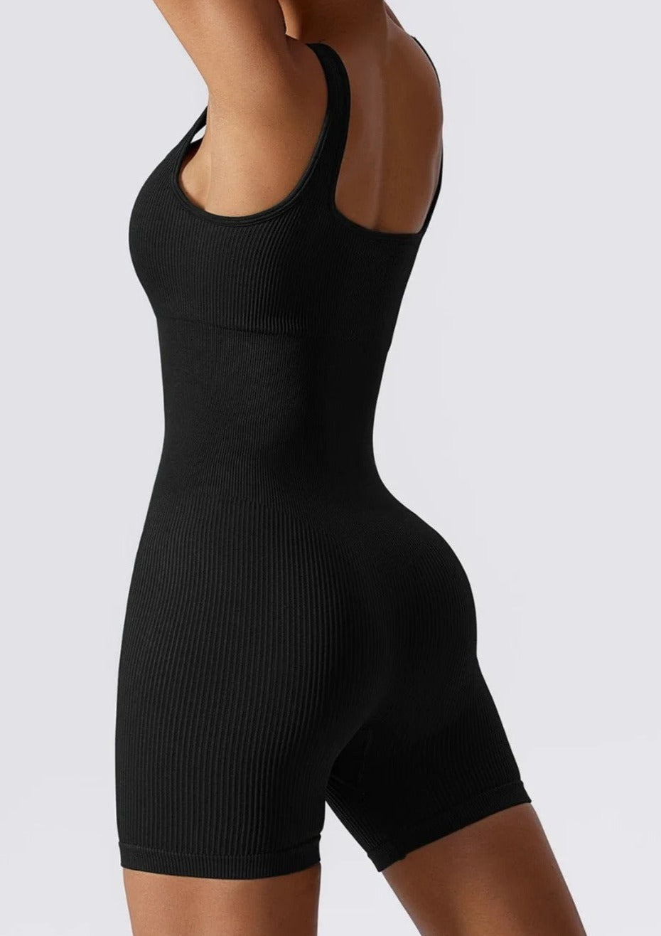 Caitlin | Women's Black Ribbed Bodysuit – Seamless & Sculpting