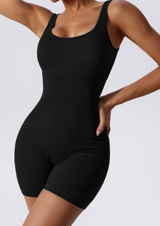Caitlin | Women's Black Ribbed Bodysuit – Seamless & Sculpting