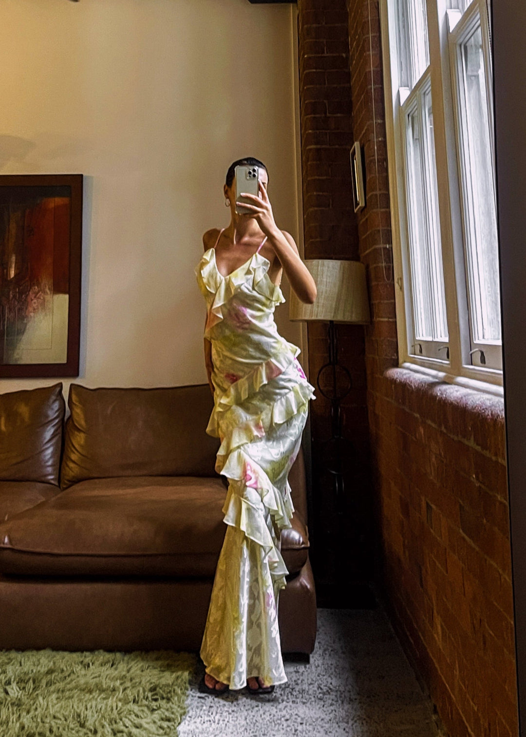 Mea | Women's Yellow Chiffon Maxi Dress with Ruffles