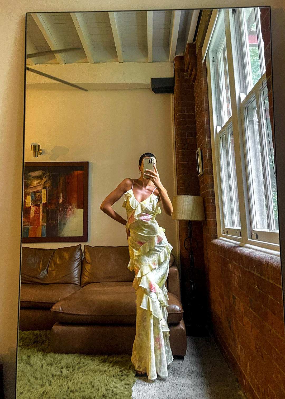 Mea | Women's Yellow Chiffon Maxi Dress with Ruffles