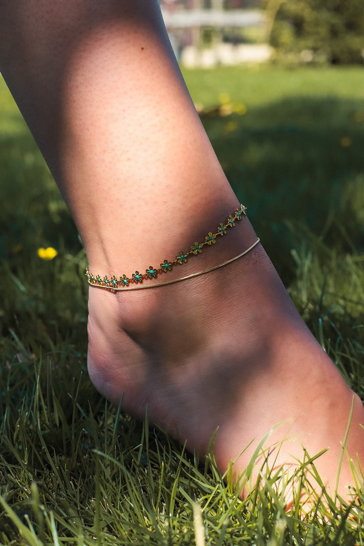 Moon | Women's Thin Gold and Silver Ankle Bracelet
