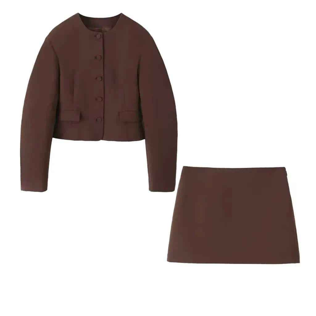 Women's Elegant Fitted Blazer & Mini Skirt Suit Set - Formal Style