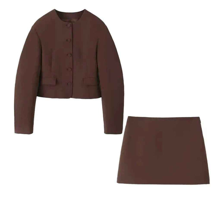 Women's Elegant Fitted Blazer & Mini Skirt Suit Set - Formal Style
