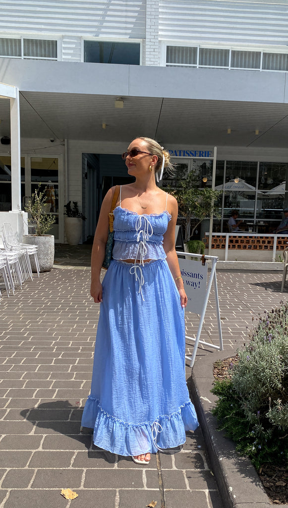 Cianna | Women's Two-Piece Summer Outfit – Top and Long Skirt Blue S