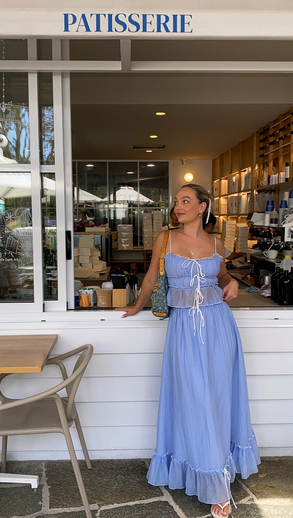 Cianna | Women's Two-Piece Summer Outfit – Top and Long Skirt Blue