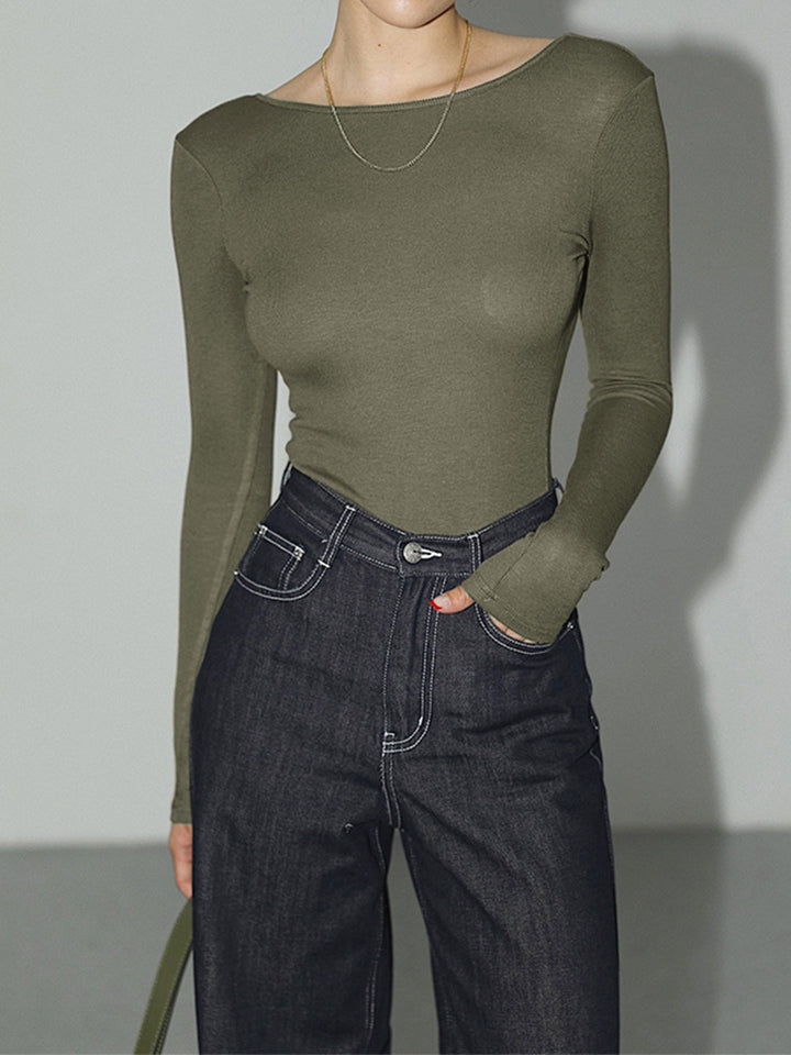 Ilayda | Women's Slim Fit Bodysuit with Open Back Design Green