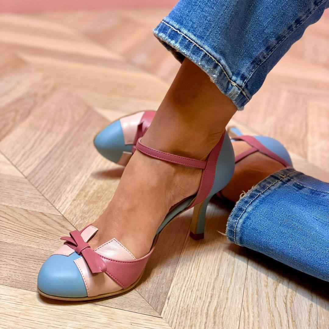 Ins Bow Sandals Summer Color-matching Pointed Toe Buckle High Heels Pumps Women's Shoes