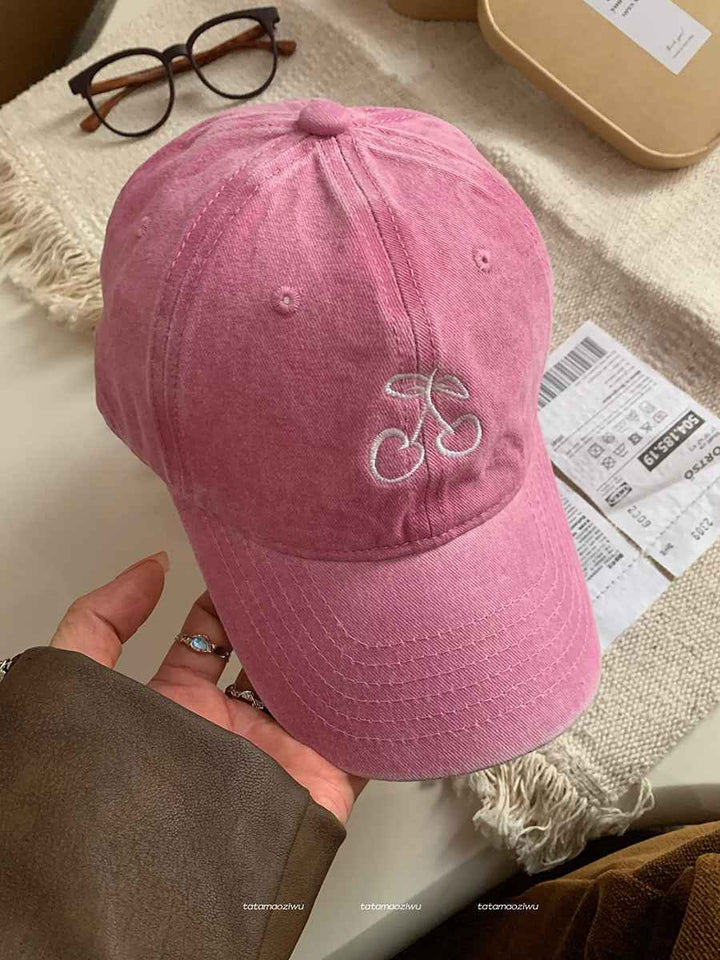 Ins Cherry Embroidered Baseball Cap Soft Top Wide Brim Cover Face Peaked Cap Pink Adjustable 54 To60cm