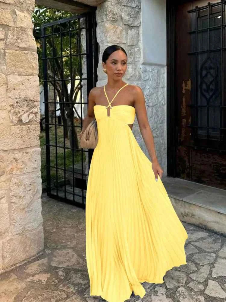 Irene | Elegant Pleated Maxi Dress for Any Occasion Yellow