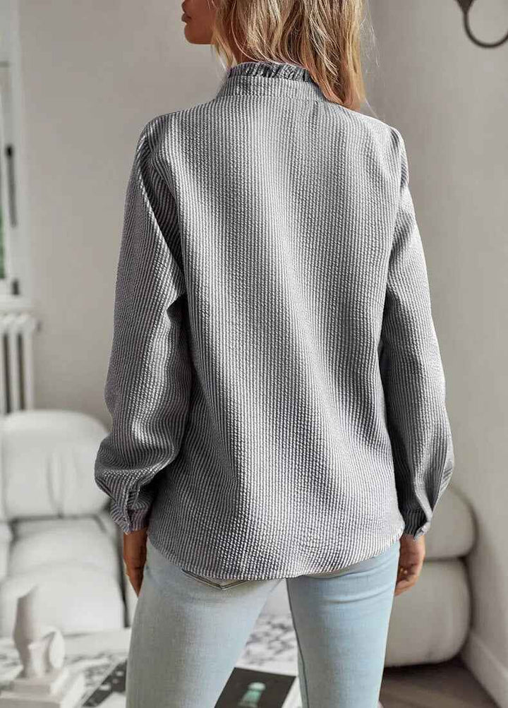 Women's Lightweight Ruffle Blouse - Long Sleeve with Classic Button Closure