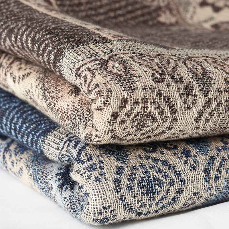 Jacquard Pattern Fringe Scarf with Draped Design