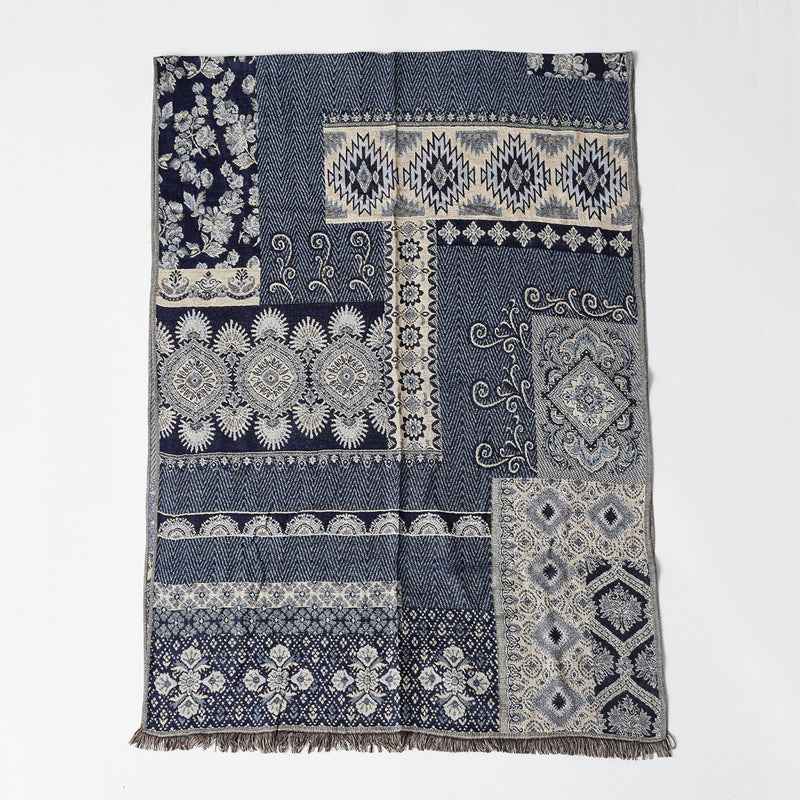 Jacquard Pattern Fringe Scarf with Draped Design