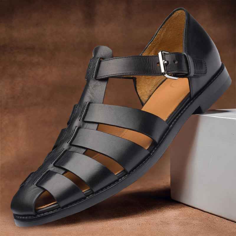 Men's Premium Leather Sandals - Finley Style Black