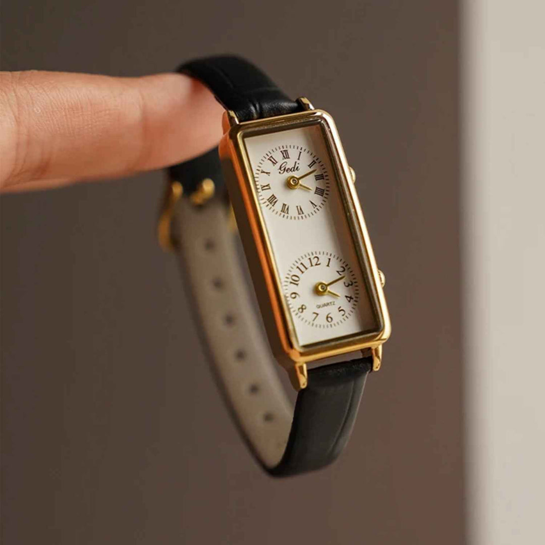 Elegant Dual Dial Women's Watch | Stylish Timepiece Black Gold