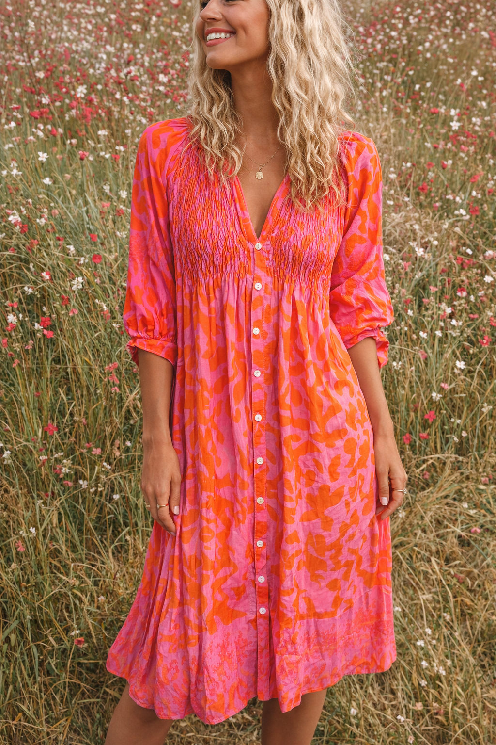 June | Women's Elegant Summer Orange Midi Dress