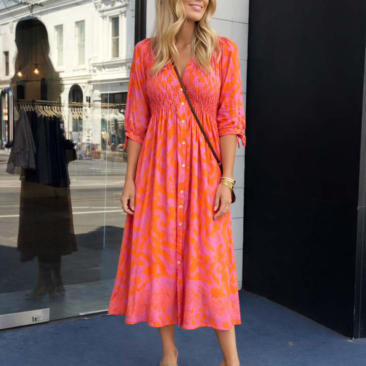 June | Women's Elegant Summer Orange Midi Dress
