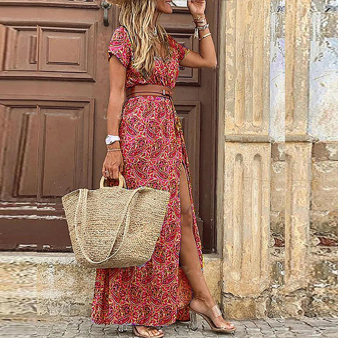 Sophia | Women's Relaxed Print Maxi Dress for the Office Pink