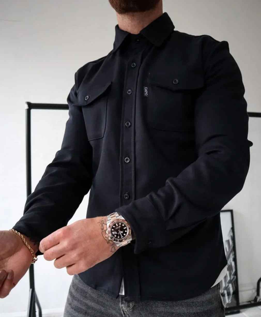 Men's Button-Up Shirt Jacket - Versatile Style for Any Occasion Black