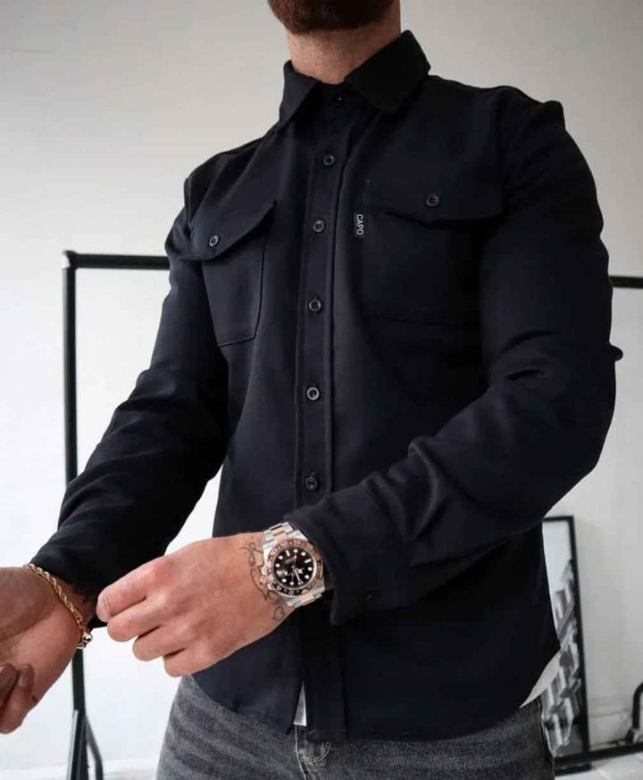 Men's Button-Up Shirt Jacket - Versatile Style for Any Occasion Black