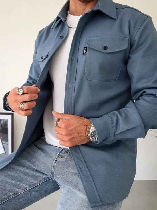 Men's Button-Up Shirt Jacket - Versatile Style for Any Occasion Blue