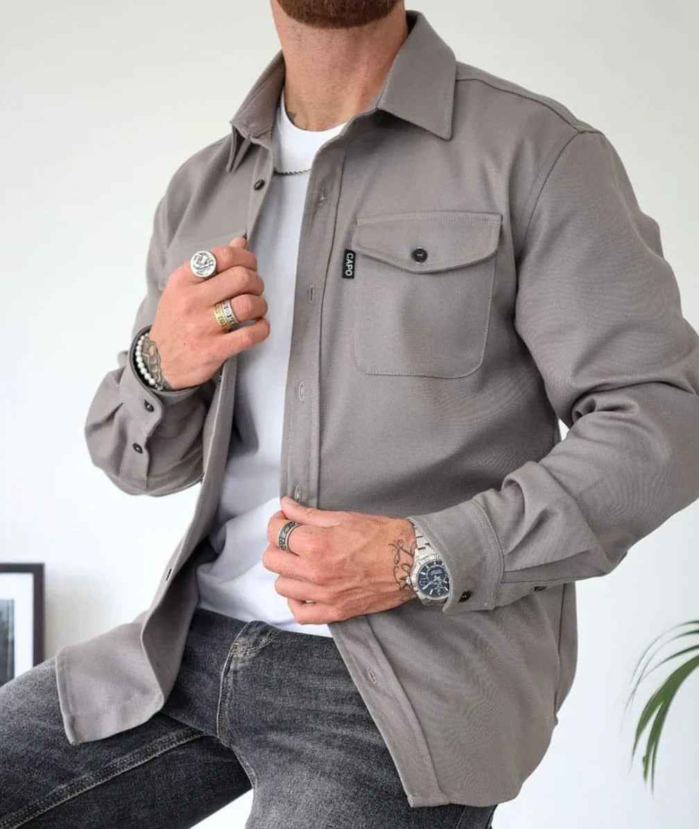 Men's Button-Up Shirt Jacket - Versatile Style for Any Occasion Light gray