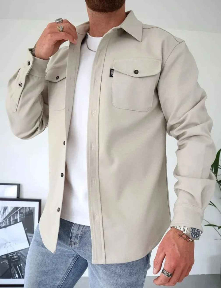 Men's Button-Up Shirt Jacket - Versatile Style for Any Occasion Light beige
