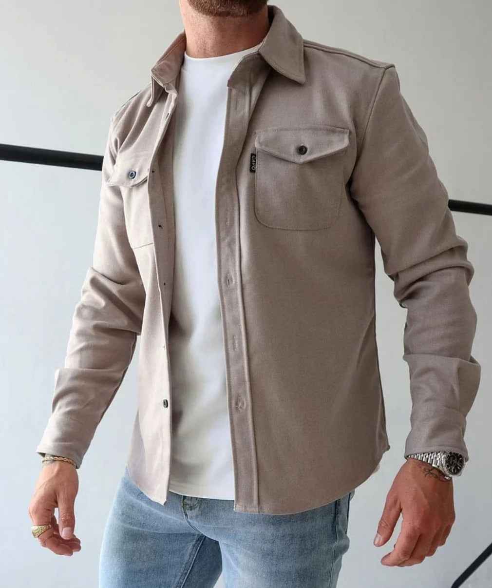 Men's Button-Up Shirt Jacket - Versatile Style for Any Occasion Beige