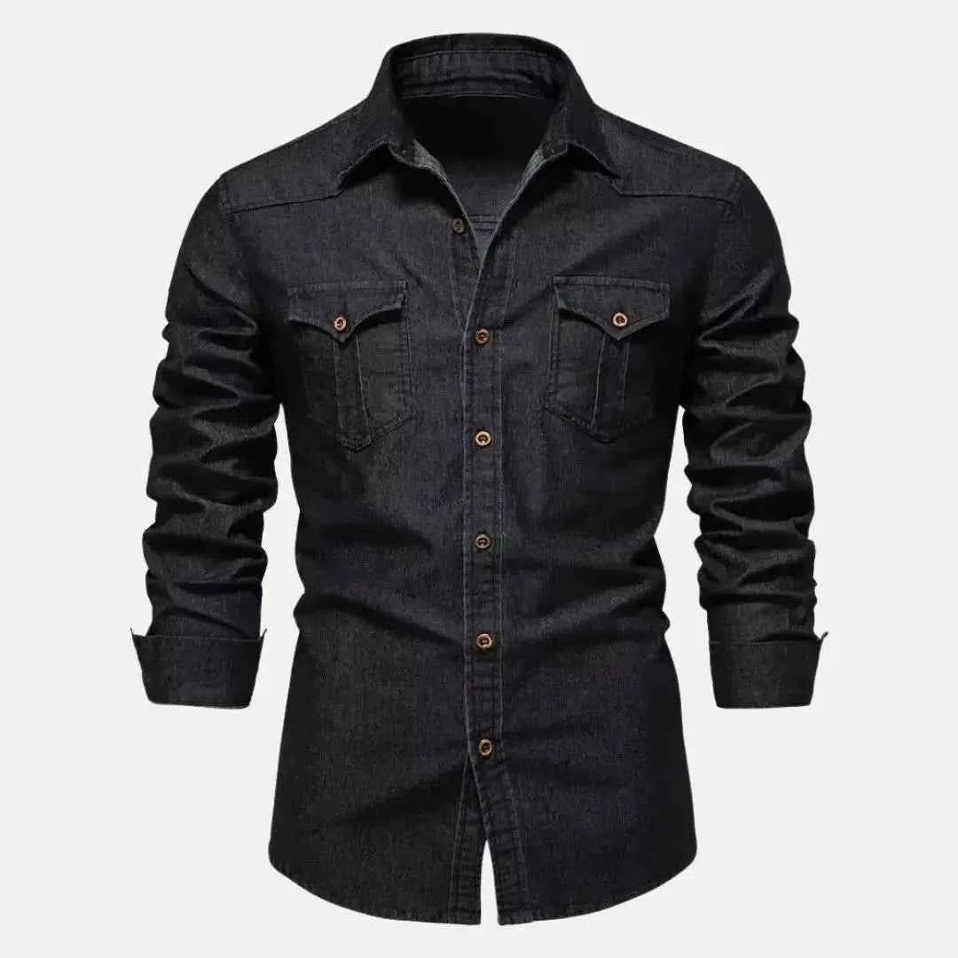 Men's Classic Button-Down Denim Shirt Black