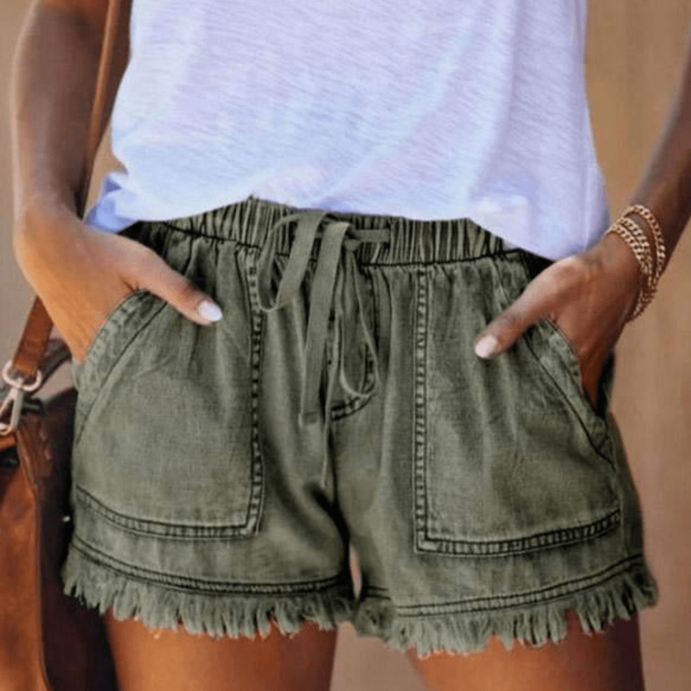 Women's High-Waisted Denim Shorts Green