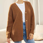 Women's Buttoned Oversized Knit Cardigan Brown