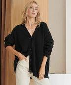Women's Buttoned Oversized Knit Cardigan Black