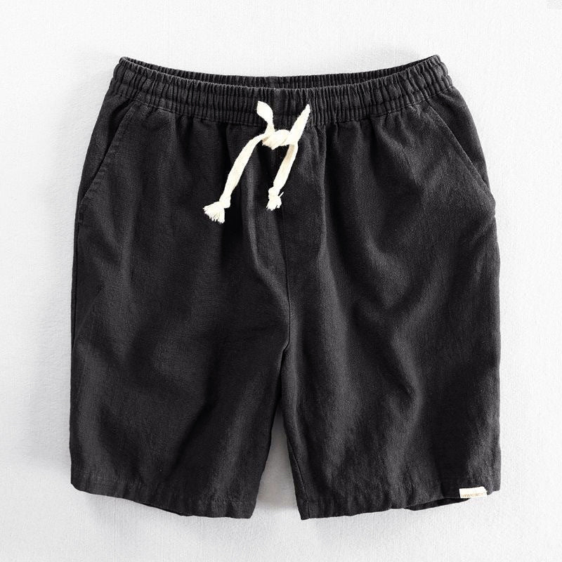 Men's Cotton Relaxed Fit Drawstring Casual Shorts Black