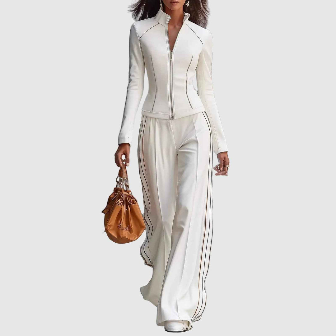 Kendall | Women's Zip Front Jacket and Wide Leg Pants Set
