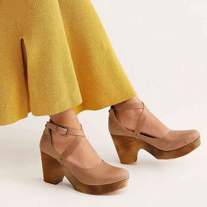Teresa | Elegant Wedge Heels with Closed Toe & Ankle Strap Khaki