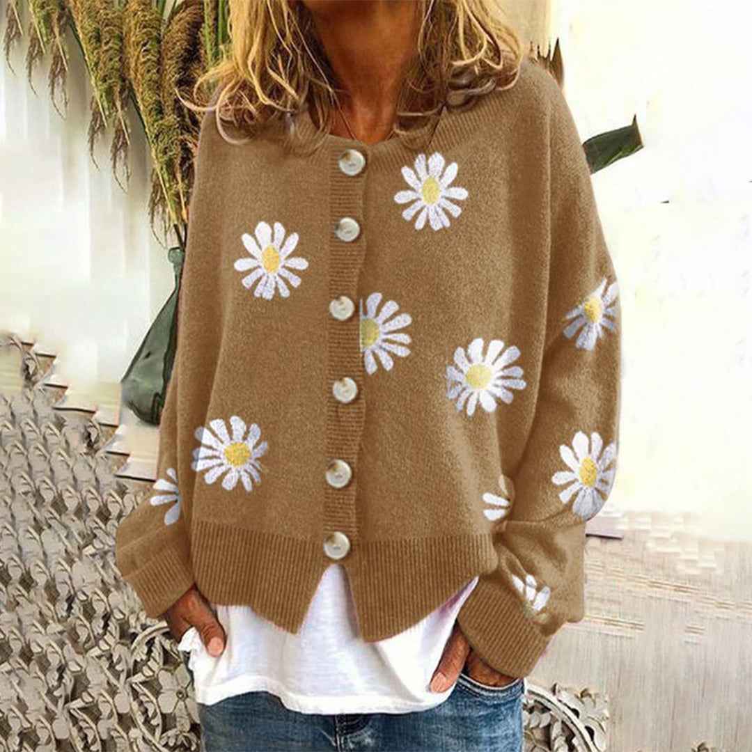 Women's Casual Floral Button Cardigan Khaki