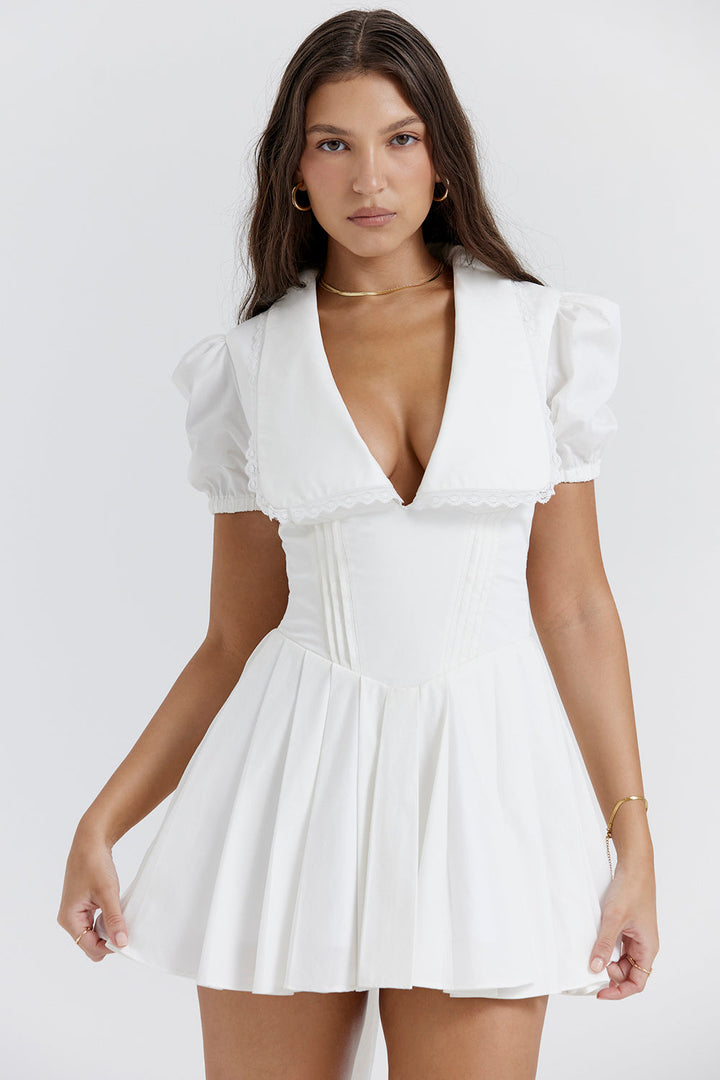 Aida | Women's Elegant V-Neck Classic Pleated Mini Dress