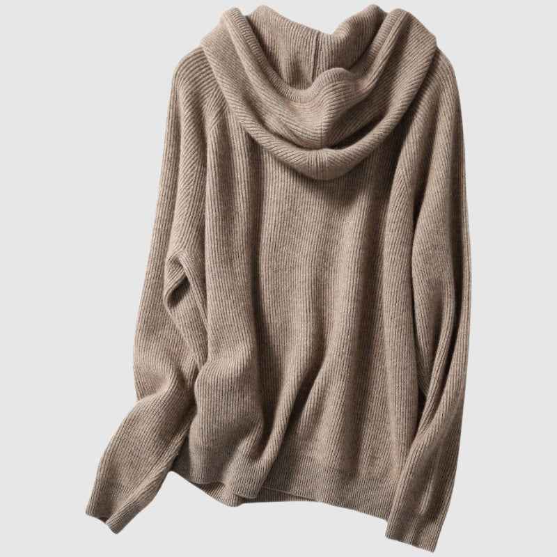 Women's Relaxed Fit Hooded Sweater | Ribbed Drawstring Hip-Length Design